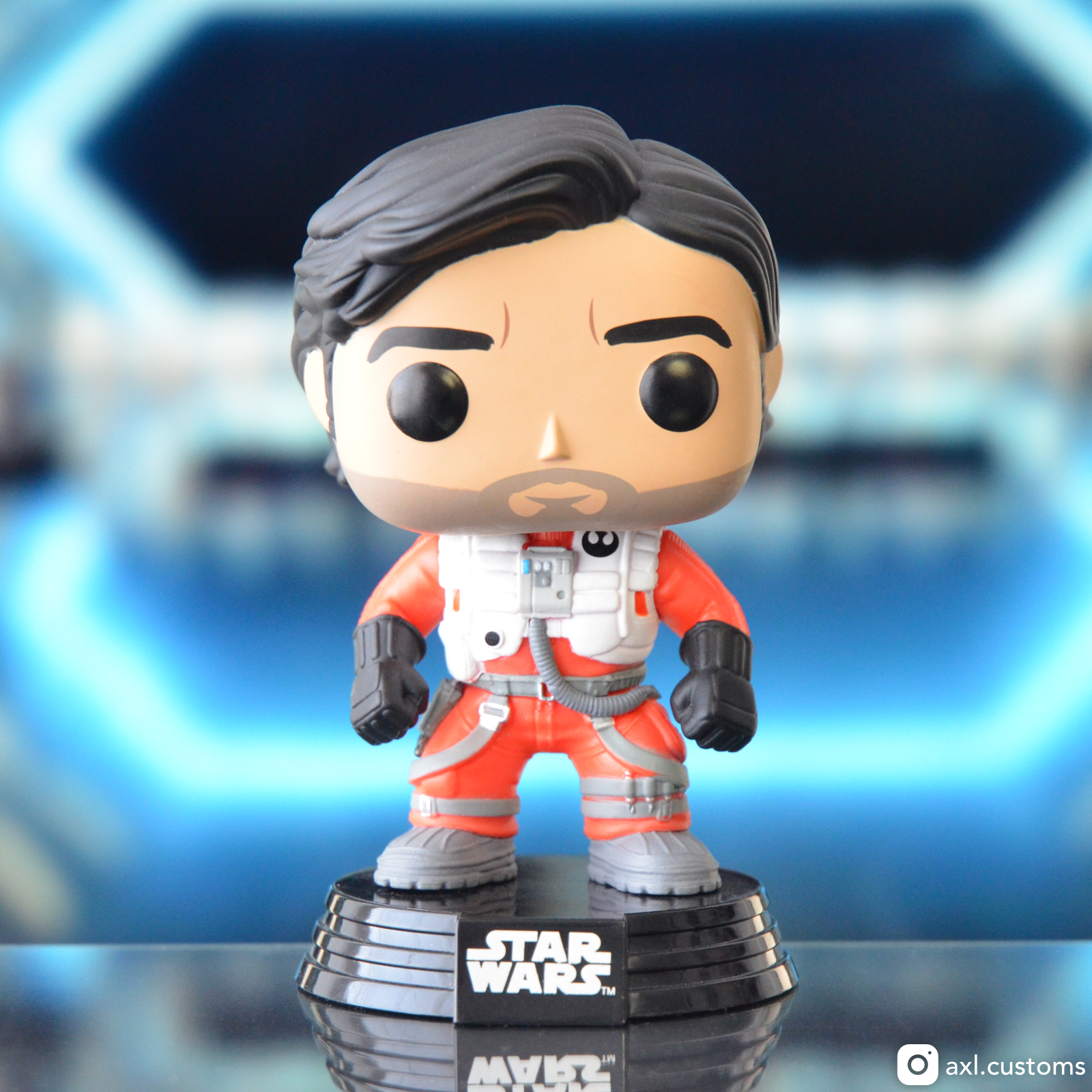 Zoom Holographic Rey Rise of the Resistance - Holographic Rey, Poe Dameron, First Order R5 Droid & Kylo Ren Custom Funko Pop